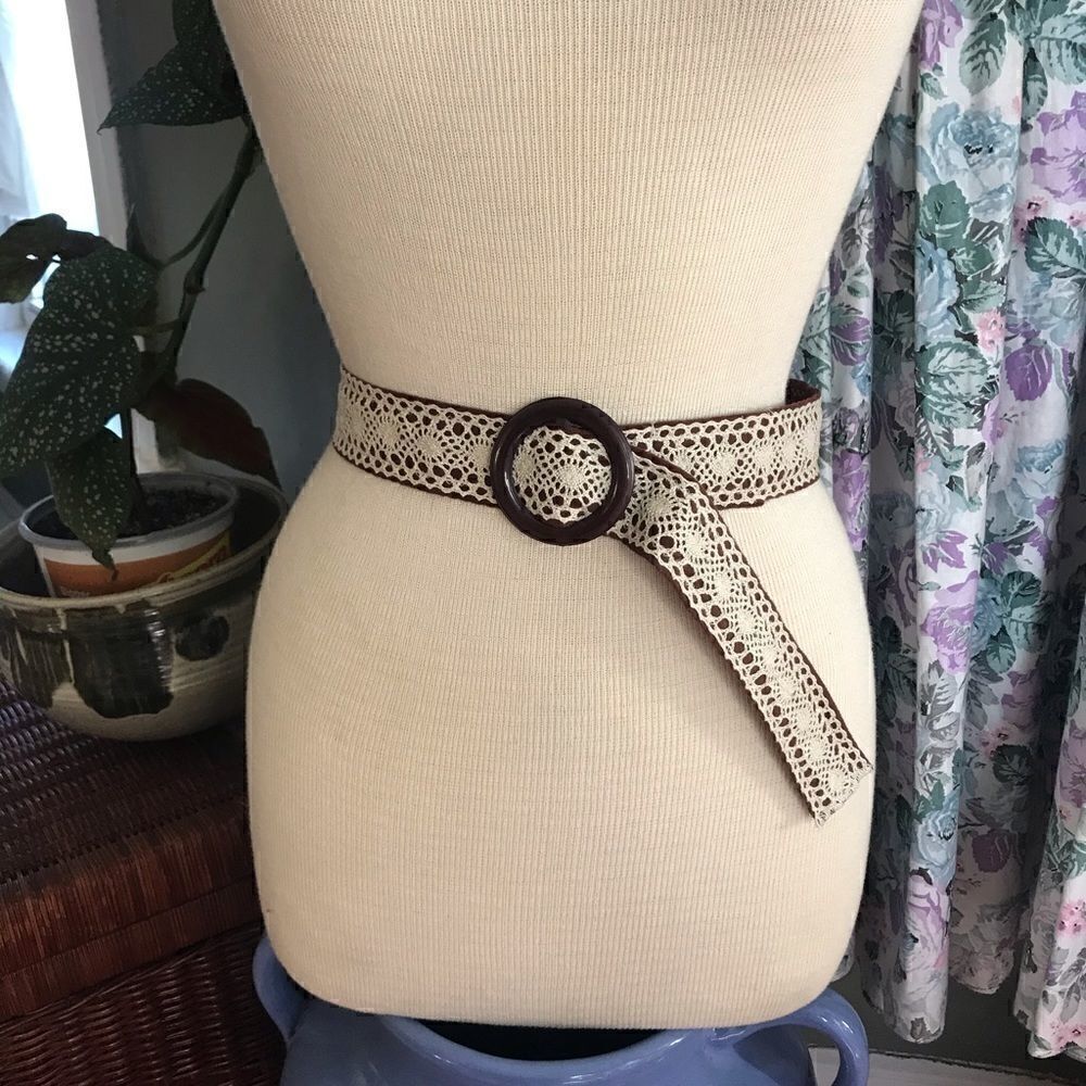 Brown Lace Overlay Belt Small 37”